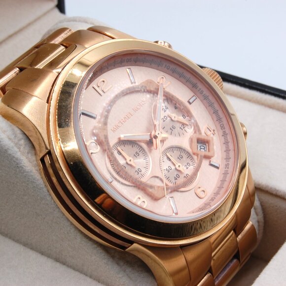 Michael Kors Runway Rose Gold Chronograph Quartz Watch MK-8096 (New Battery) - Picture 4 of 6